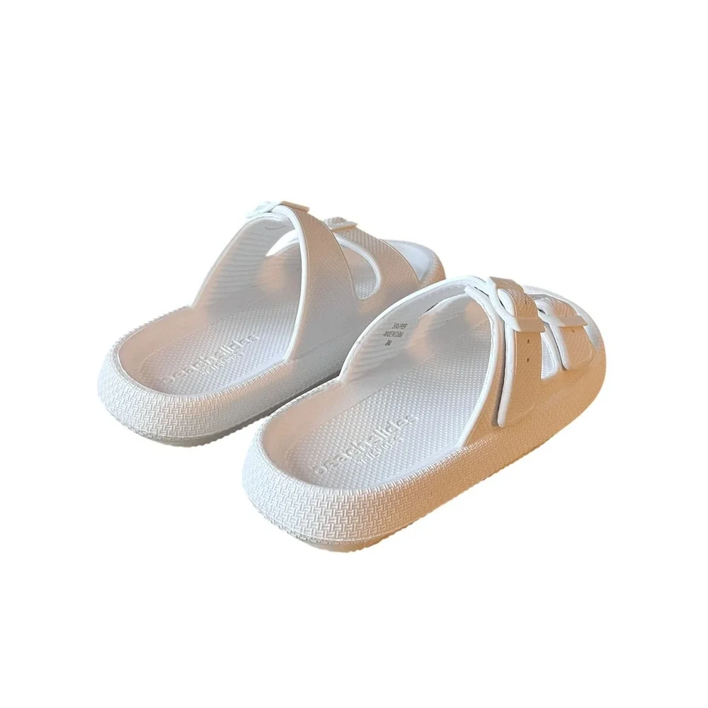 JSlides Beach Slides White EVA Comfort Adjustable Buckle Sliders Sandals Size 9M